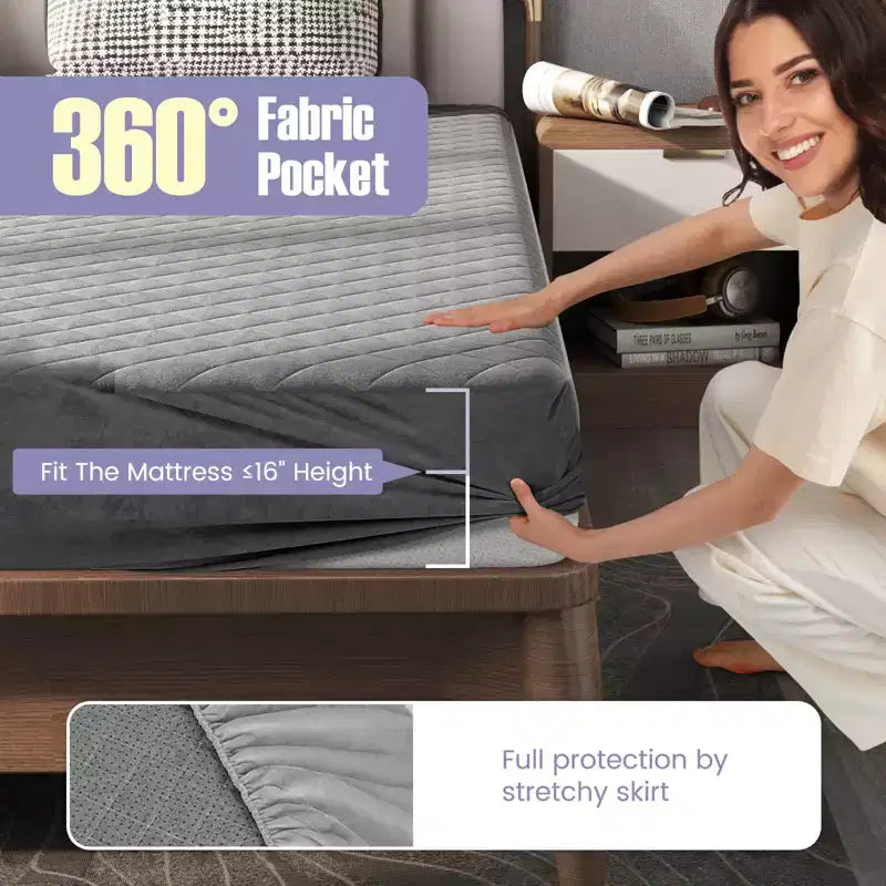 Coprimaterasso Costway per letto singolo/matrimoniale/king size con imbottitura in spugna a tasche profonde e fondo antiscivolo grigio