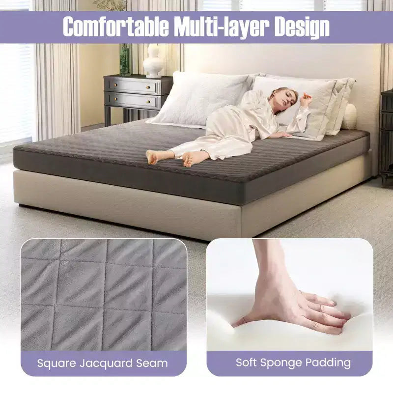 Coprimaterasso Costway per letto singolo/matrimoniale/king size con imbottitura in spugna a tasche profonde e fondo antiscivolo grigio