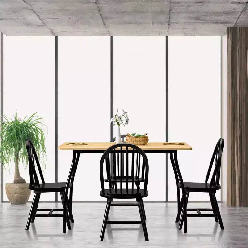 Set di 4 sedie laterali da pranzo Windsor vintage Costway, in legno, con schienale a fusi, per cucina, nere/bianche