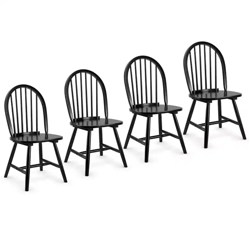 Set di 4 sedie laterali da pranzo Windsor vintage Costway, in legno, con schienale a fusi, per cucina, nere/bianche