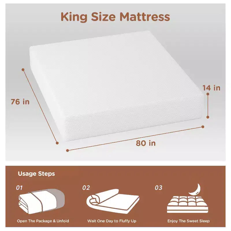 BestMassage Materasso da 14 Pollici in Gel Memory Foam, Durezza Media, Materassi per Sonno Fresco e Sollievo dalla Pressione, Certificato CertiPUR-US