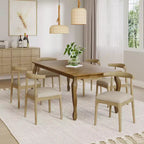 Christopher Knight Home Aubrietta Set da Pranzo 7 Pezzi con Tavolo Estensibile e Sedie Imbottite, Lino/Naturale