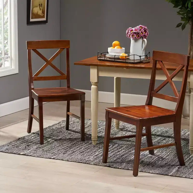 Christopher Knight Home Sedie da pranzo Bostwick Farmhouse in legno di acacia (set di 2), mogano ricco