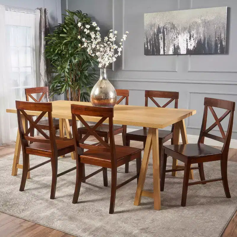 Christopher Knight Home Marseille Set da Pranzo 7 Pezzi in Legno di Acacia Stile Rustico con Sedie Mogano Scuro