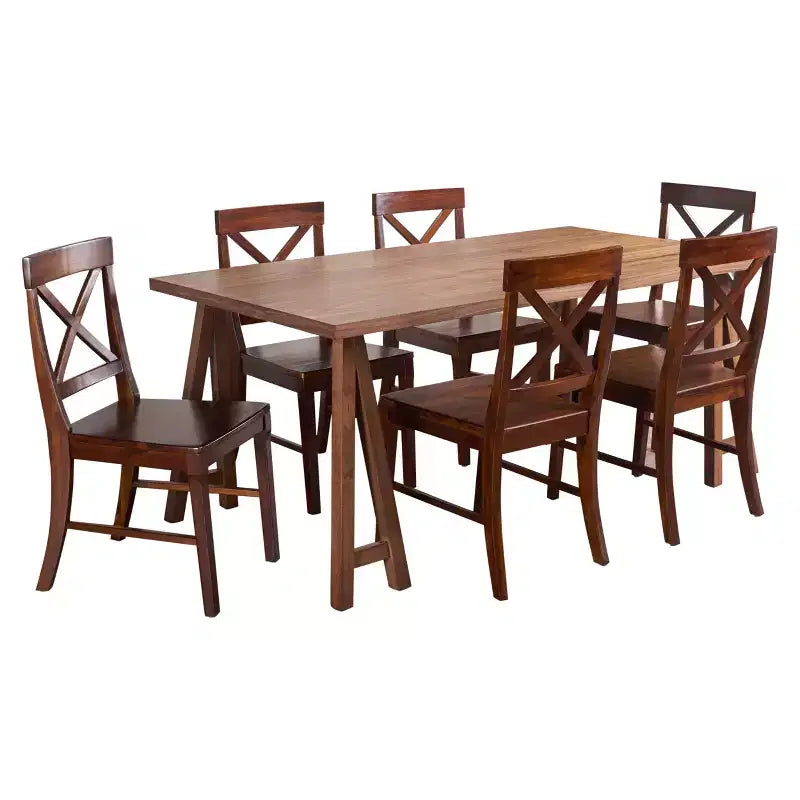 Christopher Knight Home Marseille Set da Pranzo 7 Pezzi in Legno di Acacia Stile Rustico con Sedie Mogano Scuro