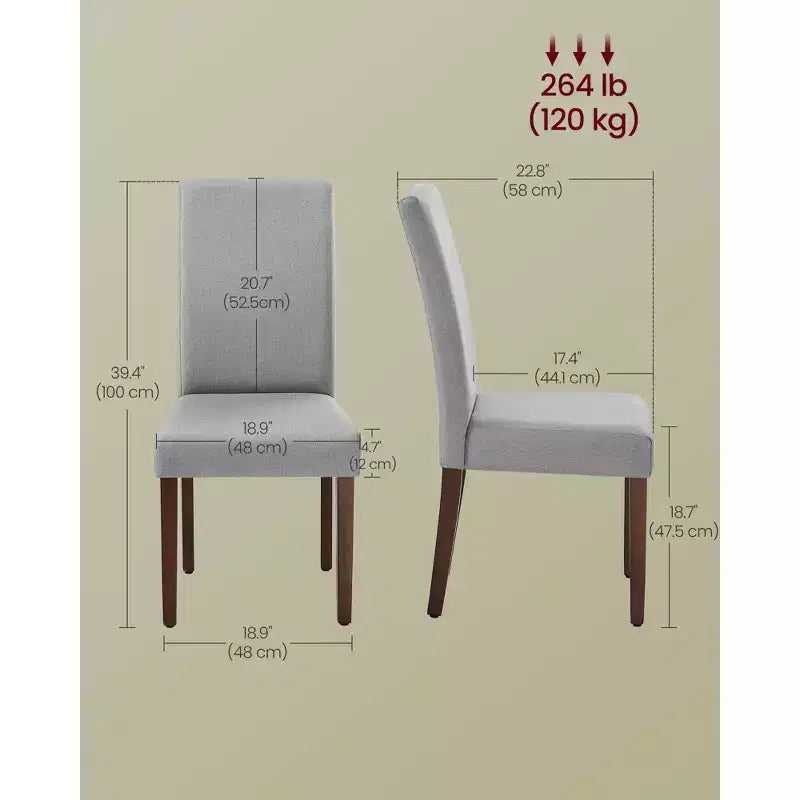 VASAGLE Sedie da Pranzo, Set di 2 Sedie, Sedie Parsons, Seduta Spessa, Rivestimento in Tessuto Rimovibile, Schienale Alto, 58 x 48 x 100 cm