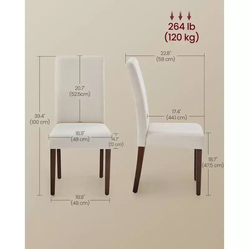 VASAGLE Sedie da Pranzo, Set di 2 Sedie, Sedie Parsons, Seduta Spessa, Rivestimento in Tessuto Rimovibile, Schienale Alto, 58 x 48 x 100 cm