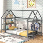 Letto a capanna Costway Twin Size Montessori a pavimento con ripiani rimovibili Grigio/Bianco