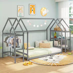 Letto a capanna Costway Twin Size Montessori a pavimento con ripiani rimovibili Grigio/Bianco