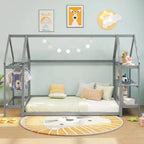 Letto a capanna Costway Twin Size Montessori a pavimento con ripiani rimovibili Grigio/Bianco