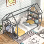 Letto a capanna Costway Twin Size Montessori a pavimento con ripiani rimovibili Grigio/Bianco