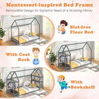 Letto a capanna Costway Twin Size Montessori a pavimento con ripiani rimovibili Grigio/Bianco