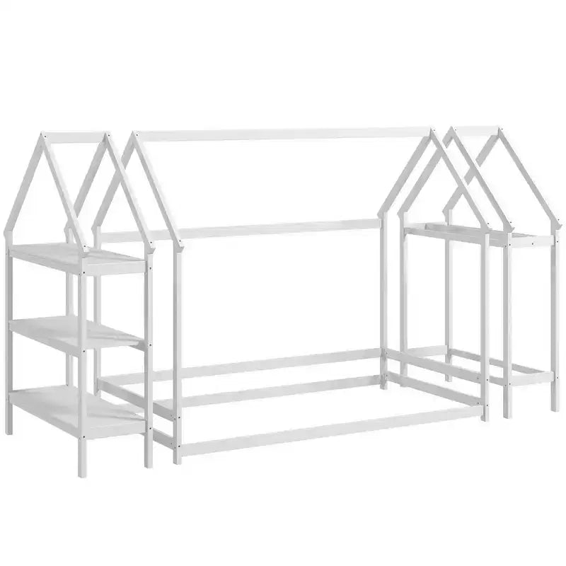 Letto a capanna Costway Twin Size Montessori a pavimento con ripiani rimovibili Grigio/Bianco