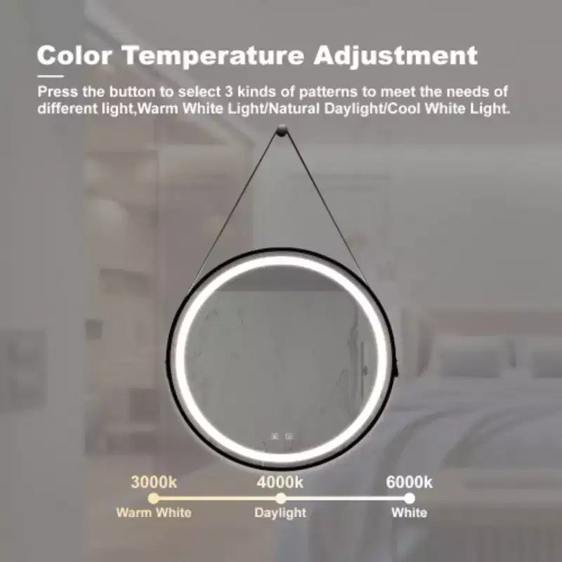 Specchio da bagno a LED da 32 pollici elegante con backplane mirato, cornice in lega di alluminio nera, alta luminosità, touch dimmerabile, controllo interruttore a parete