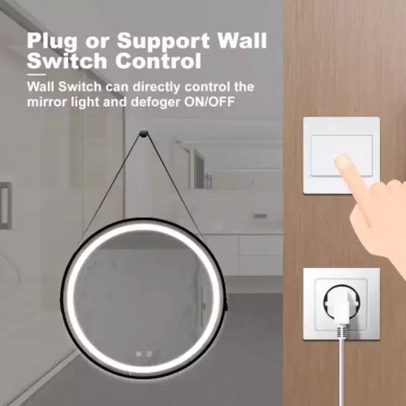 Specchio da bagno a LED da 32 pollici elegante con backplane mirato, cornice in lega di alluminio nera, alta luminosità, touch dimmerabile, controllo interruttore a parete