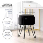 Poggiapiedi contenitore rotondo StorageBud in velluto pieghettato, poggiapiedi con contenitore, poggiapiedi per soggiorno e camera da letto, poggiapiedi moderno