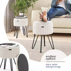 Poggiapiedi contenitore rotondo StorageBud in velluto pieghettato, poggiapiedi con contenitore, poggiapiedi per soggiorno e camera da letto, poggiapiedi moderno