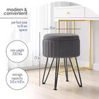 Poggiapiedi contenitore rotondo StorageBud in velluto pieghettato, poggiapiedi con contenitore, poggiapiedi per soggiorno e camera da letto, poggiapiedi moderno
