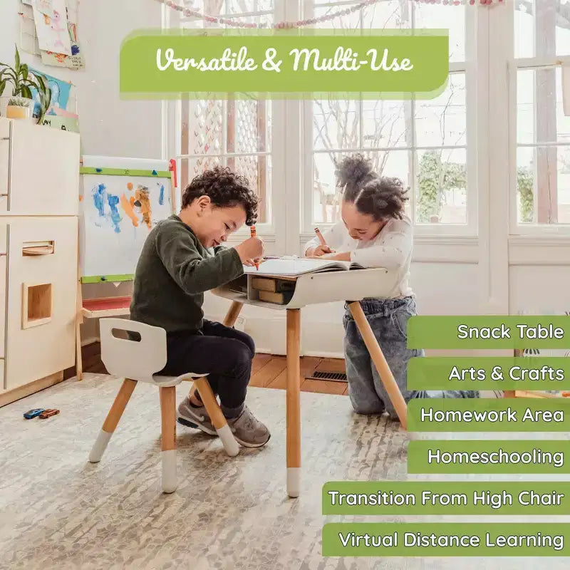 WeeSprout Set Scrivania e Sedia per Bambini, Robuste Gambe e Superficie della Scrivania in Legno Massello, Altezza Regolabile
