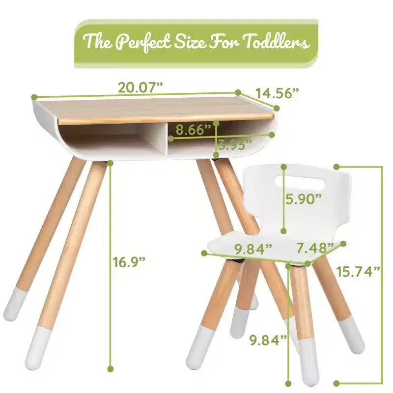 WeeSprout Set Scrivania e Sedia per Bambini, Robuste Gambe e Superficie della Scrivania in Legno Massello, Altezza Regolabile