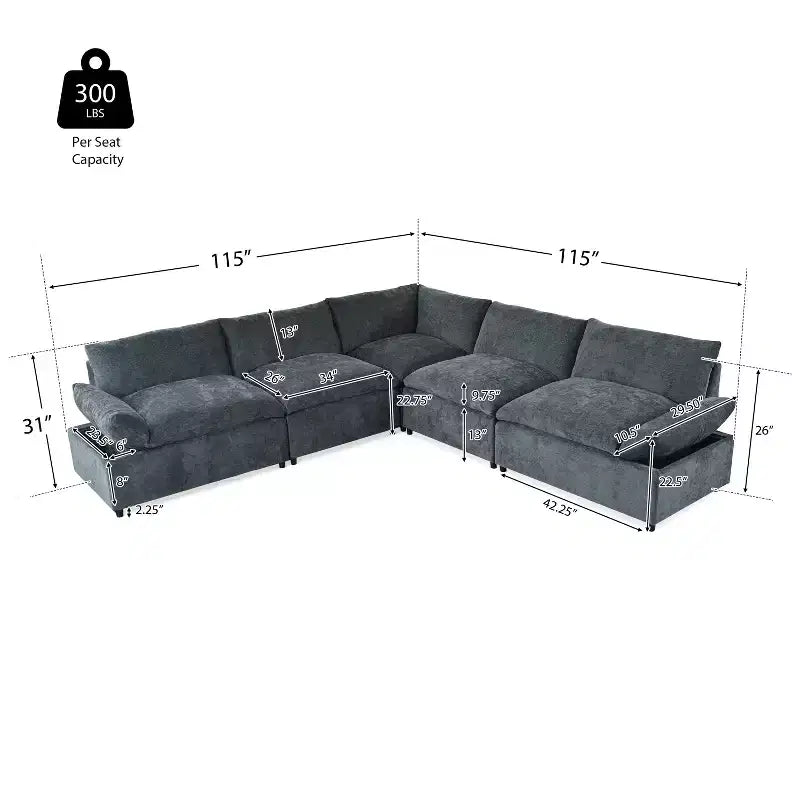 Christopher Knight Home Jovie 115.5 Divano componibile modulare imbottito con vani portaoggetti nascosti, grigio