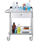 Carrello medico VEVOR, carrello a 2 ripiani in acciaio inox con capacità di carico di 100 kg, carrello di servizio da laboratorio con ruote silenziose a 360° e cassetto