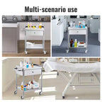Carrello medico VEVOR, carrello a 2 ripiani in acciaio inox con capacità di carico di 100 kg, carrello di servizio da laboratorio con ruote silenziose a 360° e cassetto
