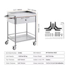 Carrello medico VEVOR, carrello a 2 ripiani in acciaio inox con capacità di carico di 100 kg, carrello di servizio da laboratorio con ruote silenziose a 360° e cassetto