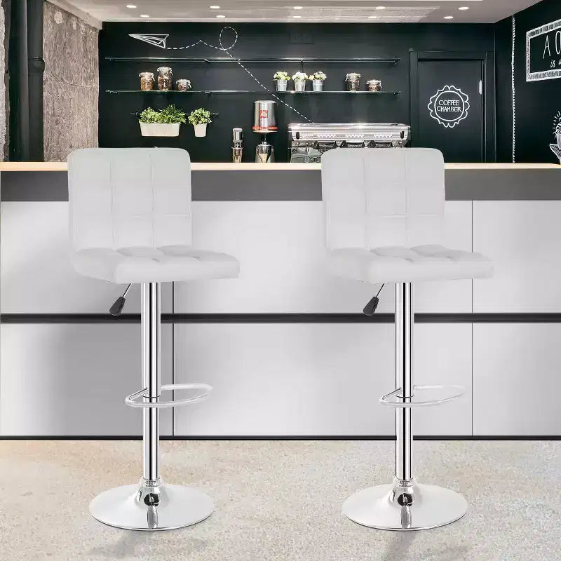 FDW Set di 2 Sgabelli da Bar Regolabili in Altezza, Girevoli, con Seduta in Pelle Sintetica e Telaio in Metallo Cromato