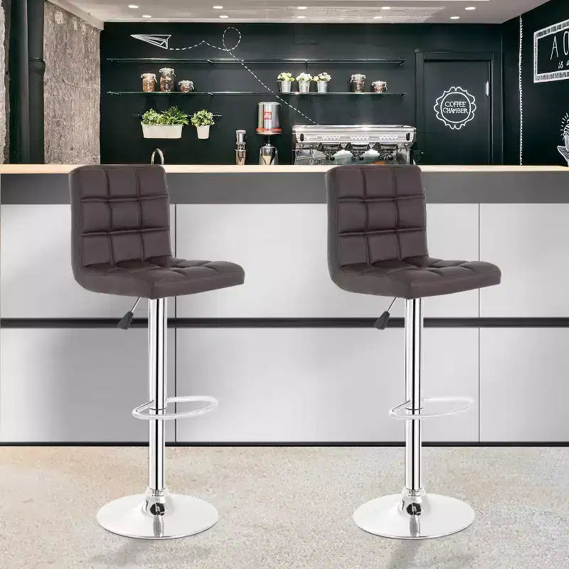 FDW Set di 2 Sgabelli da Bar Regolabili in Altezza, Girevoli, con Seduta in Pelle Sintetica e Telaio in Metallo Cromato