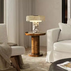 Jennifer Taylor Home Tavolino d'appoggio Bolin 18 rotondo con base a colonna e inserto in radica, in legno di noce tinto noce