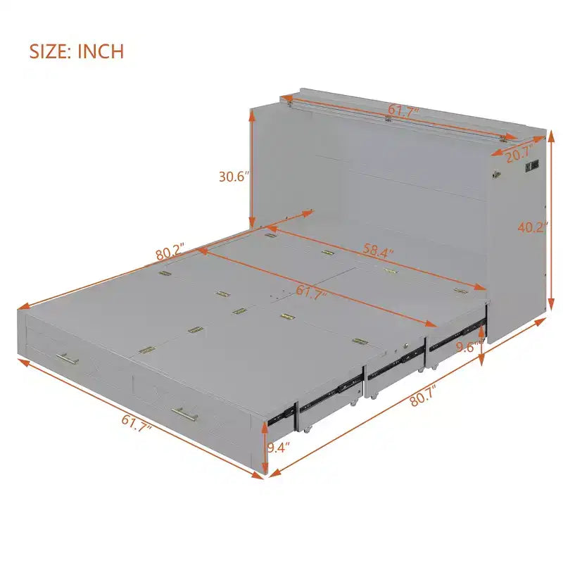 Letto a scomparsa matrimoniale Whisen Clever Design, ripiegabile in un armadio con cassetto e porte USB