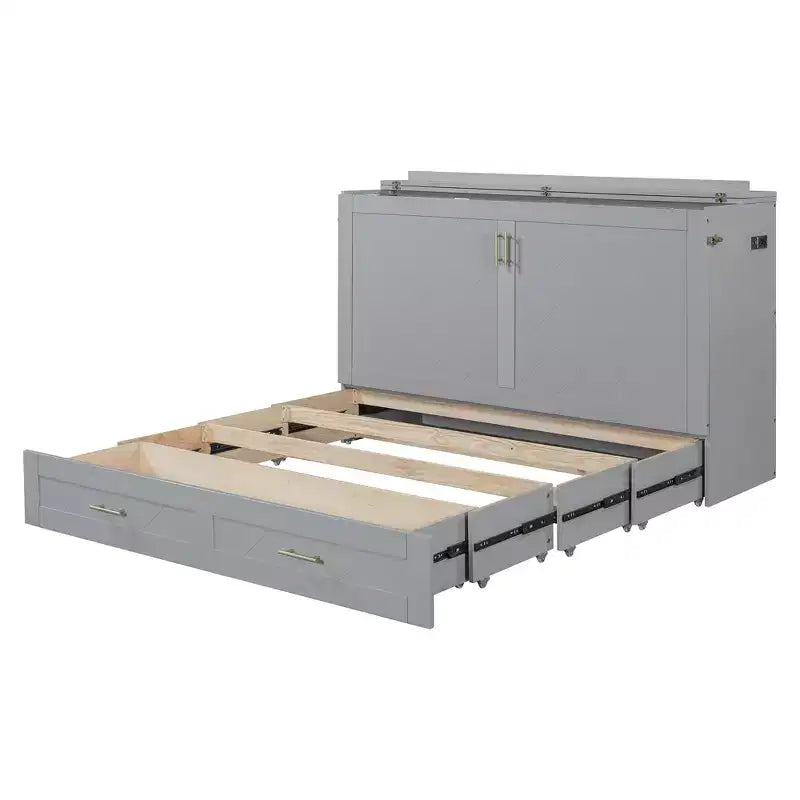 Letto a scomparsa matrimoniale Whisen Clever Design, ripiegabile in un armadio con cassetto e porte USB