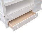 Letto a soppalco a due piazze/una piazza e mezza con scrivania e mensole, struttura in legno di pino con due cassetti integrati - ModernLuxe