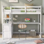 Letto a soppalco a due piazze/una piazza e mezza con scrivania e mensole, struttura in legno di pino con due cassetti integrati - ModernLuxe