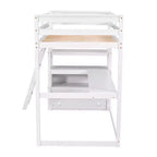 Letto a soppalco a due piazze/una piazza e mezza con scrivania e mensole, struttura in legno di pino con due cassetti integrati - ModernLuxe