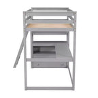 Letto a soppalco a due piazze/una piazza e mezza con scrivania e mensole, struttura in legno di pino con due cassetti integrati - ModernLuxe