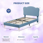 Struttura Letto per Bambini con Testiera a Scollature, Grazioso Letto Singolo in Velluto per Bambine e Bambini, Robusto Letto a Piattaforma, Nessuna Molla Richiesta, Doghe in Legno, Silenzioso