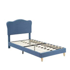 Struttura Letto per Bambini con Testiera a Scollature, Grazioso Letto Singolo in Velluto per Bambine e Bambini, Robusto Letto a Piattaforma, Nessuna Molla Richiesta, Doghe in Legno, Silenzioso