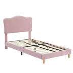 Struttura Letto per Bambini con Testiera a Scollature, Grazioso Letto Singolo in Velluto per Bambine e Bambini, Robusto Letto a Piattaforma, Nessuna Molla Richiesta, Doghe in Legno, Silenzioso