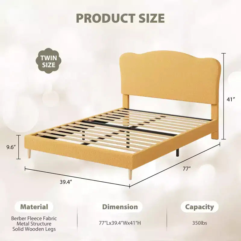 Struttura Letto per Bambini con Testiera a Scollature, Grazioso Letto Singolo in Velluto per Bambine e Bambini, Robusto Letto a Piattaforma, Nessuna Molla Richiesta, Doghe in Legno, Silenzioso