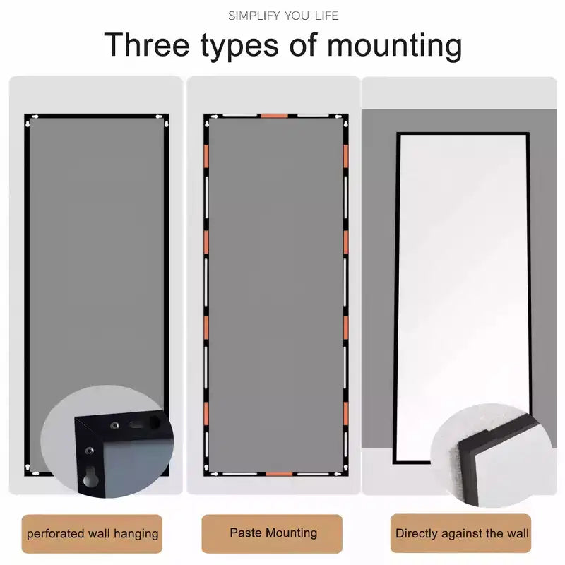 Specchio a figura intera 70 x 31 pollici con cornice in lega di alluminio nera, da appoggiare o montare a parete, ideale per camera da letto, soggiorno e corridoio