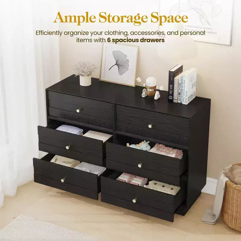 Heynemo Comò a 6 cassetti, cassettiere moderne con manopole in cristallo e striscia verniciata, per camera da letto, soggiorno, corridoio, armadio