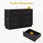 Heynemo Comò a 6 cassetti, cassettiere moderne con manopole in cristallo e striscia verniciata, per camera da letto, soggiorno, corridoio, armadio