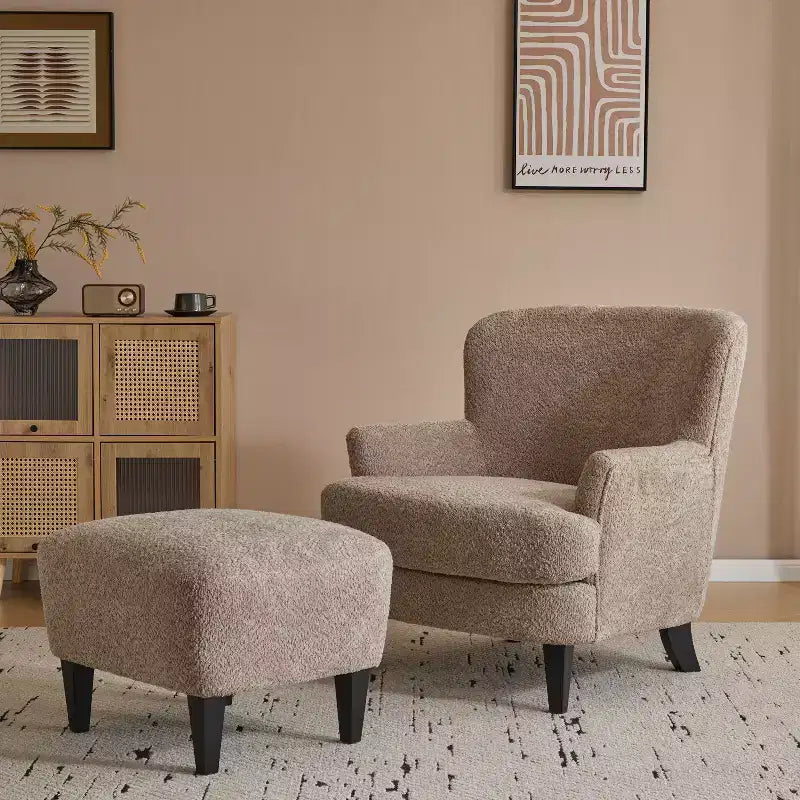 Christopher Knight Home Gerald Set Sedia e Pouf Club Contemporanei Rivestiti in Bouclé