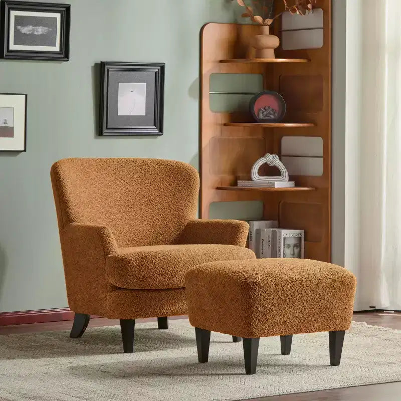 Christopher Knight Home Gerald Set Sedia e Pouf Club Contemporanei Rivestiti in Bouclé