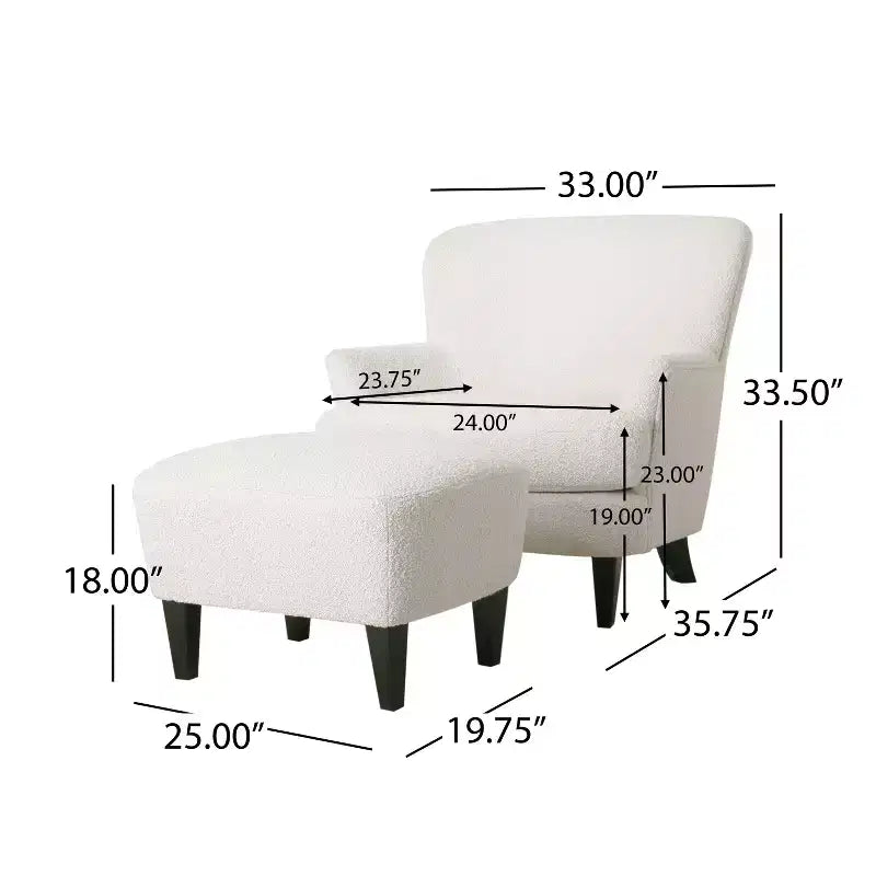 Christopher Knight Home Gerald Set Sedia e Pouf Club Contemporanei Rivestiti in Bouclé