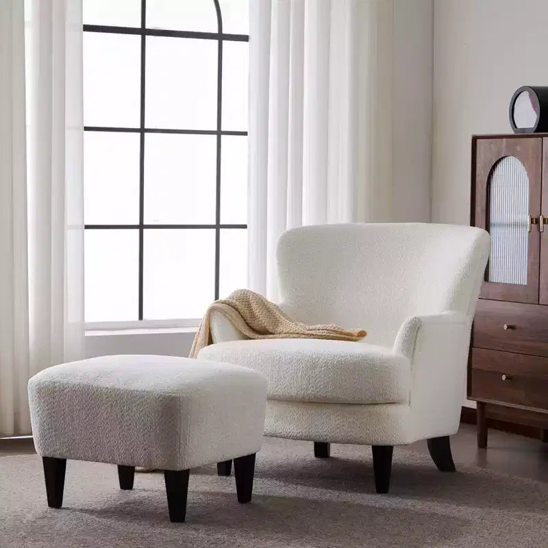 Christopher Knight Home Gerald Set Sedia e Pouf Club Contemporanei Rivestiti in Bouclé