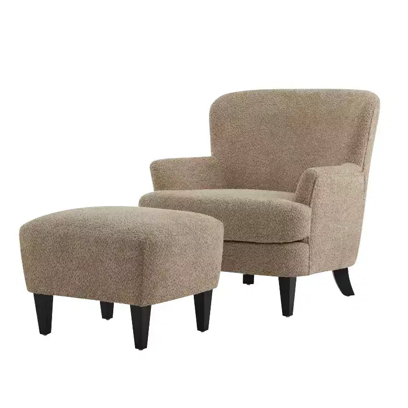 Christopher Knight Home Gerald Set Sedia e Pouf Club Contemporanei Rivestiti in Bouclé