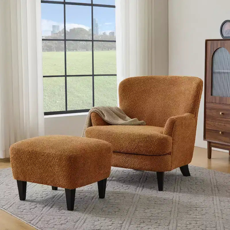 Christopher Knight Home Gerald Set Sedia e Pouf Club Contemporanei Rivestiti in Bouclé